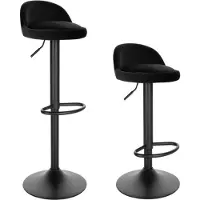 Merkloos Tabouret de bar - Noir - Velours - Avec dossier - Réglable - Lot de 2 - Hauteur d'assise 61-82cm