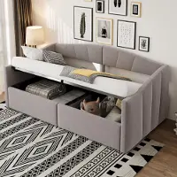 OKWISH Lit Banquette 90x200 cm - Lit Convertible avec Rangement Hydraulique, Tissu Velours Gris, Sommier Inclus - sans Matelas