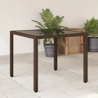 Prolenta Maison Exclusive - Table de jardin avec plateau en verre marron 90x90x75 cm Poly Rotin