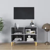 Prolenta Meuble TV exclusif, pieds en bois massif, couleur gris béton, dimensions 69,5 x 30 x 50 cm