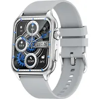 Andoer KT64 Smartwatch à écran tactile IPS de 1,96 pouce, BT5.2 | IP67 étanche | Chargement magnétique | Assistant vocal intelligent | Surveillance de la santé | Appel clair, bracelet en silicone, gris clair