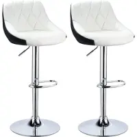 Merkloos Tabouret de bar - Similicuir - Blanc - Ergonomique - Réglable en hauteur 60-82cm - Chaise de cuisine - Lot de 2