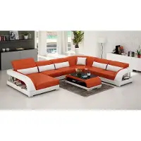 AEA Ecksofa U-Form Modernes Sofa Ledersofa Couchen Polster Designer Sofas Tisch 2tlg