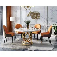 AEA Design Rund Ess Zimmer Stuhl Set Metall Tische Sessel 4x Stühle + Tisch Garnitur