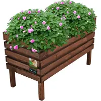 KOTARBAU Bac à fleurs surélevé pour jardin 64 x 30 x 39 cm Bac à fleurs en bois brun Balcon Bac à fleurs Pot de fleurs en bois Pot de plantation Caisse en bois Bac à légumes Lits de jardin