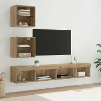 Prolenta Meuble TV exclusif - Ensemble TV mural avec éclairage LED, fabriqué en bois stratifié imitation chêne massif
