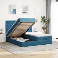 Prolenta Maison Exclusive - Cadre de lit ottoman avec matelas bleu foncé 160x200 cm velours