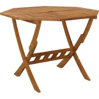 Syfax Table de jardin ronde, pliable, bois d'acacia massif huilé, avec trou de parasol, 90 cm diamètre x 75 cm hauteur
