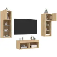 Prolenta Maison Exclusive - Ensemble de salon 4 pièces avec éclairage LED, chêne sonoma