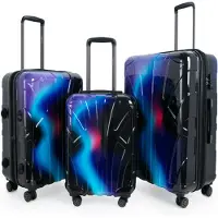 Suitline - Set de 3 valises à roulettes valise rigide 4 roulettes trolley bagage à main et bagage à main valise extensible Travel Luggage Set de bagages Hardcase ABS, TSA,Neon Blue