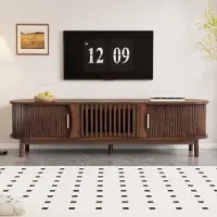 Merax Armoire TV 165 cm avec porte coulissante et porte abattante, Lowboard rétro avec 3 compartiments en MDF, espace de rangement pour TV 65 pouces, brun