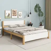 MODFU Lit double 140x200 cm en Pin et MDF avec Tête et Pied - Blanc