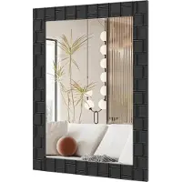 StarTech.com Miroir mural - Miroir de salle de bain rectangulaire - 80 x 60 cm - Cadre en bois massif d'hévéa - Suspension verticale et horizontale - Noir