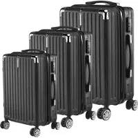 StarTech.com Set de valises - 3 pièces en ABS rigide - Légères et résistantes - Roulettes pivotantes à 360° silencieuses - Poignée télescopique - Compartiments intérieurs - Avec cadenas - Noir-C