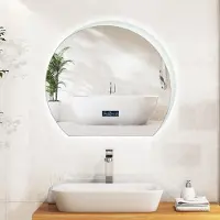 StarTech.com Miroir de salle de bain LED - Miroir cosmétique semi-circulaire - Intensité lumineuse réglable - Fonction mémoire - Affichage de l'heure et de la température - Verre - Argent