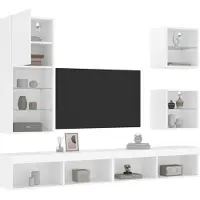 Prolenta Maison Exclusive - Unités murales TV avec LED 5 pcs blanc bois d'ingénierie