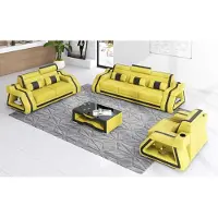 JV Möbel Ensemble de canapés 3pcs Jaune JVmoebel