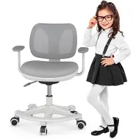 FlexiSpot Chaise de bureau pour enfants Ergonomique - Chaise pivotante réglable en hauteur avec dossier réglable, profondeur d'assise, pour enfants à partir de 6 ans, Gris