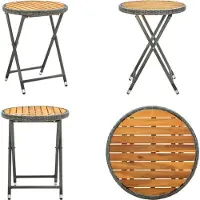vidaXL Table d'appoint Gris 60 cm Poly rotin et bois massif d'acacia - Table de thé - Tables de thé - Tables extérieures