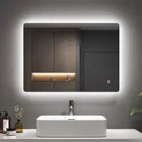 Emke Miroir de salle de bain LED 70x50cm avec éclairage 3 couleurs de lumière blanc froid neutre blanc chaud antibuée Miroir de salle de bain lumineux avec interrupteur tactile