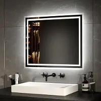 Emke Miroir de salle de bain LED avec éclairage 50X60 cm anti-buée, miroir mural miroir de salle de bain avec interrupteur mécanique, couleurs de lumière 3000K/6500K, IP44
