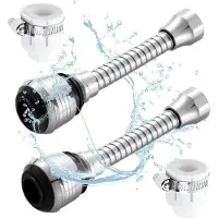 Merkloos aérateur de robinet flexible en 2 parties, extension de robinet à 360°, extension de tuyau pour robinetterie de cuisine, extension de robinet pour évier de cuisine et de salle de bain (2 modes)