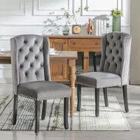 Flieks Chaise de salle à manger, Lot de 2, Chaise de cuisine avec pieds en bois massif, Chaise rembourrée avec revêtement en velours, Chaise pour le salon cuisine, Gris