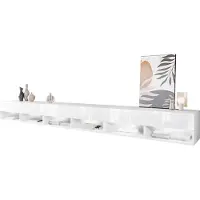 Mirjan 24 Meuble TV 300 cm avec éclairage LED WILLA A – blanc / blanc brillant