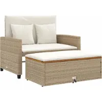 Syfax Canapé de jardin 2 places coussins beige résine tressée&acacia