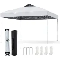 Costway Pavillon 3x3m, pavillon pliant, tente de réception, tente pliante, incl. 8 clous au sol & 4 cordes à vent & 1 sac de transport, pavillon de jardin, blanc