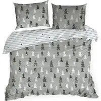 Eurofirany | Literie de Noël - Garniture de lit - housse de couette 160 x 200 cm - taie d'oreiller 80 x 70 cm - coton - gris blanc
