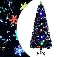 Syfax Sapin de Noël et flocons de neige LED Noir 210 cm Fibre optique