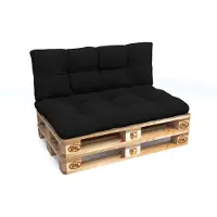 Pokar Coussin pour palette avec belle surpiqûre, Taille:Set coussin d'assise 120x80 + coussin de dossier 120x40, Couleur:Noir - Imperméable