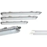 Braytron Lampe pour locaux humides IP65, lampe à vasque à 2 flammes, 2x 9W tube LED 60cm T8 900lm blanc chaud (3000K), plastique, gris, 66 x 9.6 x 5.8 cm, pour garage, cave, atelier, applications extérieures
