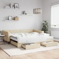 Prolenta Maison Exclusive - Lit de jour convertible avec tiroirs, couleur crème, 100 x 200 cm, tissu