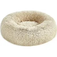 Feandrea lit moelleux pour chien, panier pour chat, coussin donut, lavable, rembourrage central amovible, peluche longue, 60 cm de diamètre, ombré kaki
