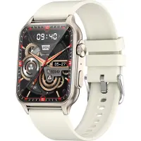 Andoer KT64 Smartwatch à écran tactile IPS de 1,96 pouce, BT5.2 | IP67 étanche | Chargement magnétique | Assistant vocal intelligent | Surveillance de la santé | Appel clair, bracelet en silicone, Beige