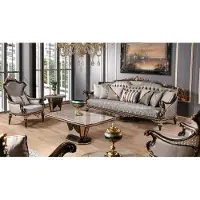 AEA Chesterfield Sofagarnitur 3+1 Sitzer Couchtisch Sofagarnitur 3tlg Grau