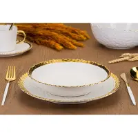 HowHomely Set d'assiettes en céramique de 8 pièces - blanc avec bords dorés