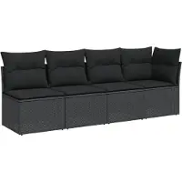 Syfax Canapé de jardin avec coussins 4 places en polyrotin noir