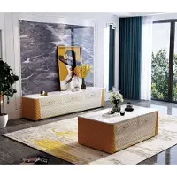 AEA Ovaler Couchtisch Design Wohnzimmer Tisch Marmor Imitation Leder Wohnzimmer