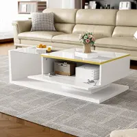 MODFU Table de conférence moderne de 100 cm, tables d'appoint avec éclairage LED et 16 couleurs, beaucoup d'espace de rangement, table d'appoint de design brillant avec plateau en verre, blanche
