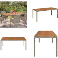 vidaXL Table de jardin avec plateau en bois Gris 190x90x75 cm Poly Rotin - Table de jardin avec plateau en bois - Meubles de jardin - Table à manger