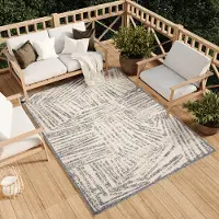 Tapiso Tapis Outdoor Indoor Salon Chambre Design Moderne Terrasse Balcon Crème Gris 120 x 170 cm