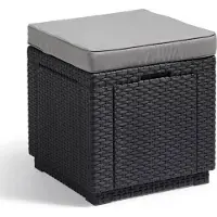 Allibert by KETER Pouf de Jardin Keter Cube, Table d'appoint, Coffre de Rangement, Gris Graphite, 47,1 L
