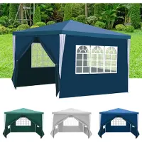 Peviasot Pavillon de jardin 3 x 3 m avec 4 parois latérales, tente portable imperméable avec tiges en spirale, bleu