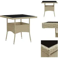 vidaXL Table de jardin beige poly rotin et verre - Tables de jardin