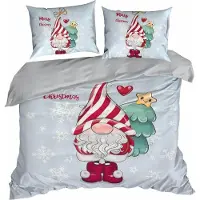 Eurofirany | Literie Noël - Linge de lit de Noël - 220 x 200 cm - Gris lutin de Noël - Xmas Housse de couette - Hiver