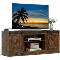 Costway Armoire TV avec 2 portes coulissantes & étagères, support TV pour téléviseur jusqu'à 70", TV Lowboard 150 x 39 x 60 cm, table TV pour le salon, marron