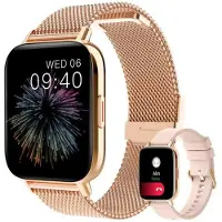 Lige 2026 Montre connectée pour femme avec fonction téléphone Or rose Fréquence cardiaque Tension artérielle Bluetooth Appels Montre de fitness Tracker d'activité et écran tactile iOS Android
